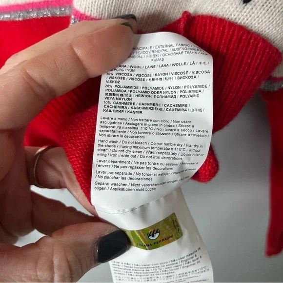 Chiara Ferragni Logomania Turtleneck Sweater Red Size Medium Cropped Wool Blend - Picture 7 of 7